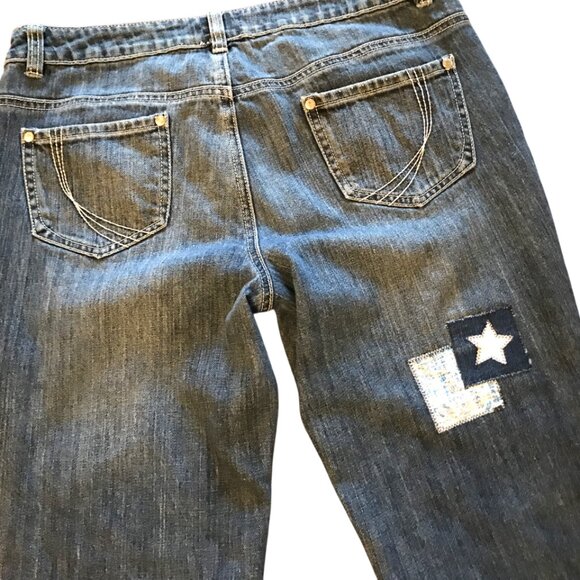 Patchwork Patriotic Capris Shorts: Upcycled Cropped Jeans Stars, Size 10 Petite - Picture 3 of 13